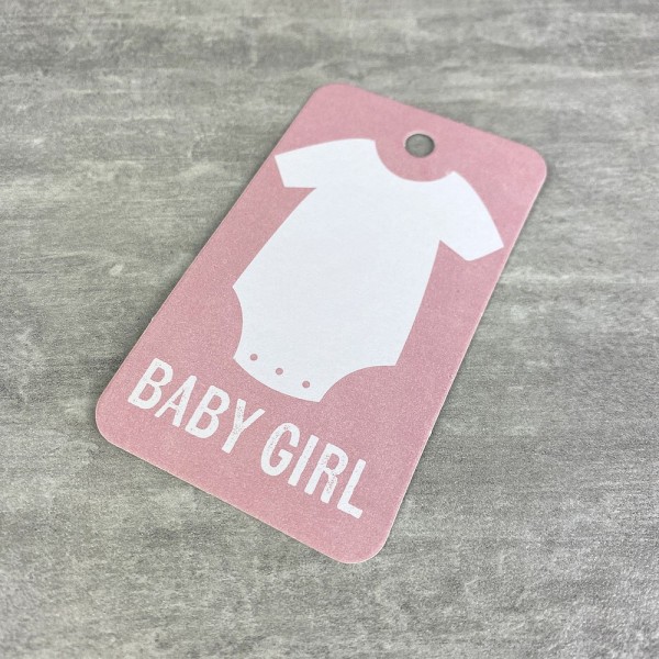 Kit étiquettes pour cadeaux fille, 3 tampons, rubans, 30 tags, bébé rose layette - Photo n°3