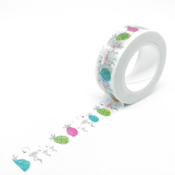 Washi Tape flamants roses et ananas 10Mx15mm multicolore - Photo n°1