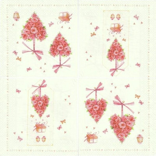 4 serviettes en papier découpage collage 33 cm CŒUR DE ROSE 106 - Photo n°3