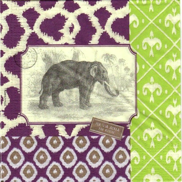 4 serviettes en papier découpage collage 33 cm JAIPUR ELEPHANT - Photo n°1