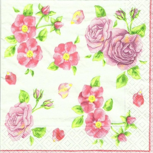 4 serviettes en papier découpage collage 33 cm ROSE FLEUR ROSE 192 - Photo n°1