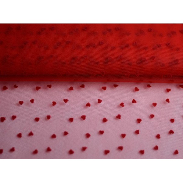 Tulle Plumetis Rouge Coeur Rouge – Tulle Raide – Coupe par 50 cms - Photo n°1