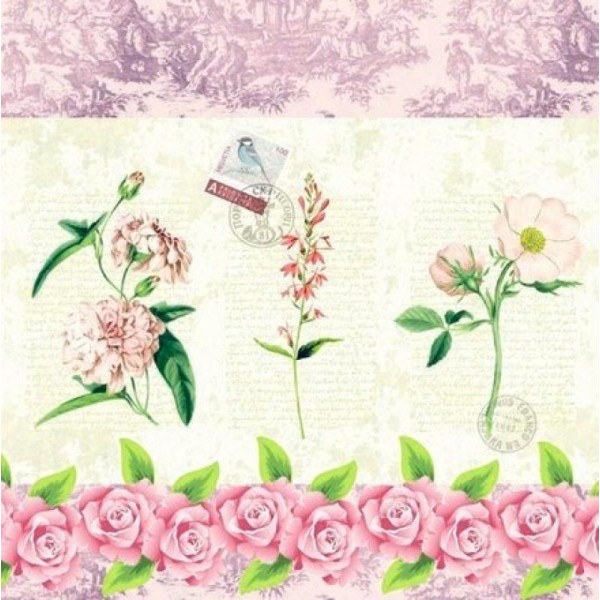 4 serviettes en papier découpage collage 33 cm FRENCH ROSES 617 - Photo n°1