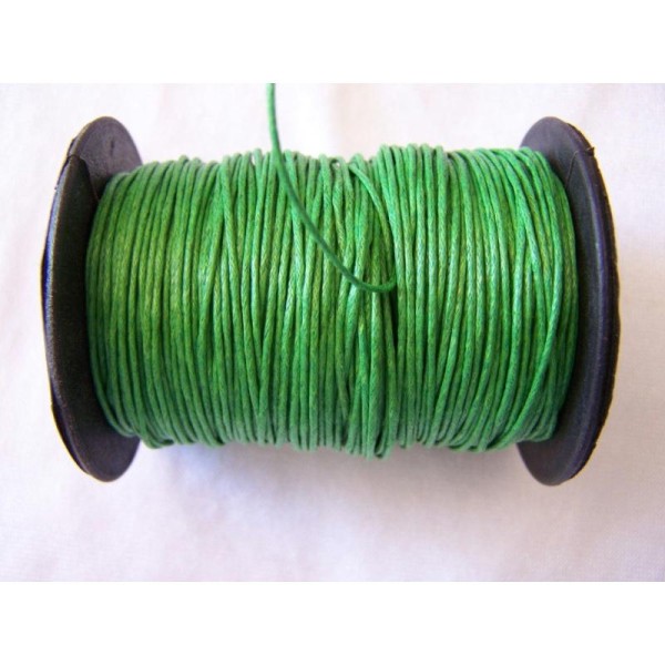 Cordon coton ciré vert prairie, au mètre - Photo n°1