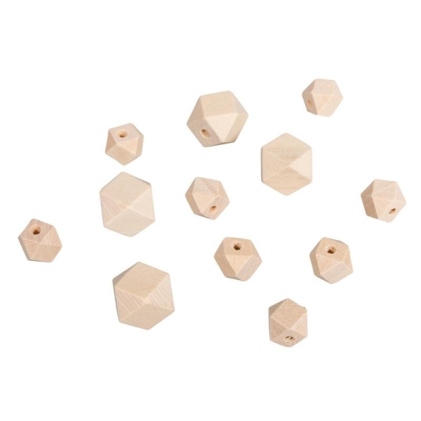 Lot de 12 Perles en Bois forme Diamant Nature, diam. 2cm et 1,5cm DIY - Photo n°1