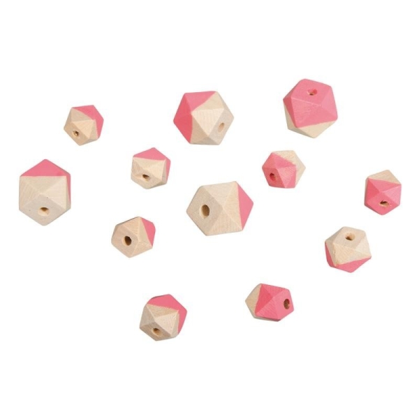Lot de 12 Perles en Bois forme Diamant Rose mat, diam. 2cm et 1,5cm DIY - Photo n°1