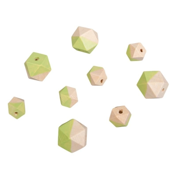 Lot de 12 Perles en Bois forme Diamant vert clair, diam. 2cm et 1,5cm DIY - Photo n°1