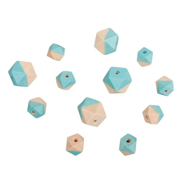 Lot de 12 Perles en Bois forme Diamant turquoise, diam. 2cm et 1,5cm DIY - Photo n°1