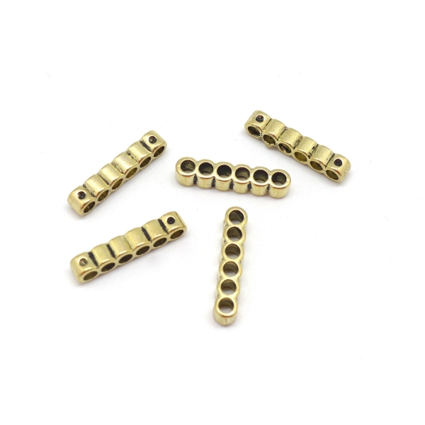 20 Perles Connecteur Multi Rangs 6 Trous Métal Doré Pâle Cordon 3mm - Photo n°1