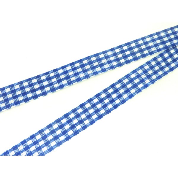 R-2,50m Ruban Galon Plat 12mm Vichy Blanc Et Bleu Marine En Polyester Fin Et Très Souple - Photo n°1