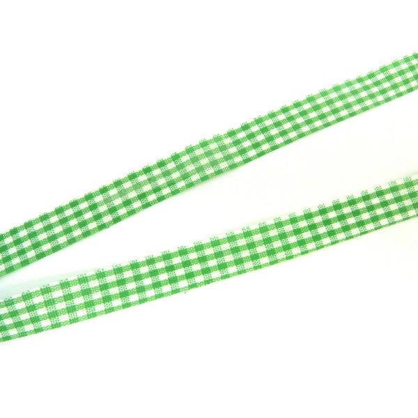 2,50m Ruban Galon Plat 12mm Vichy Blanc Et Vert En Polyester Fin Et Très Souple - Photo n°1