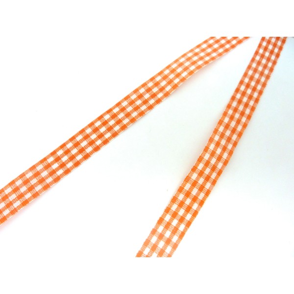 2,50m Ruban Galon Plat 12mm Vichy Blanc Et Orange En Polyester Fin Et Très Souple - Photo n°1