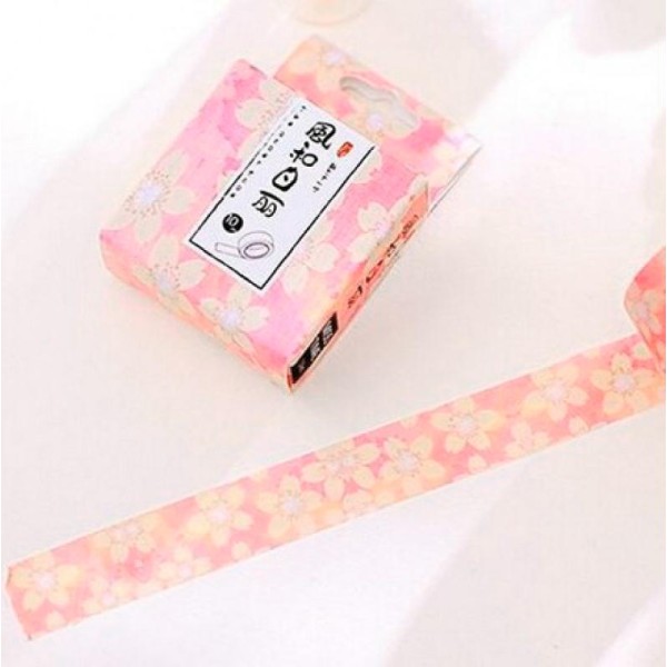 Washi Tape Masking Tape ruban adhésif scrapbooking FLEUR FOND ROSE - Photo n°1