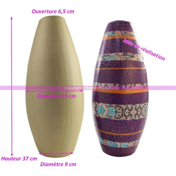 Grand Vase bombé Pivoine en carton intérieur imperméable, 37x9x15cm, ouverture - Photo n°1
