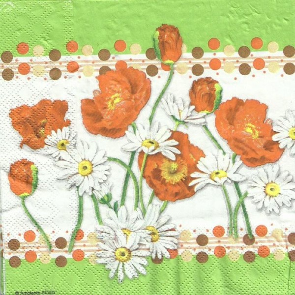 4 serviettes en papier découpage collage 33 cm FLEURS ROUGE ET BLANCHE 312 - Photo n°1