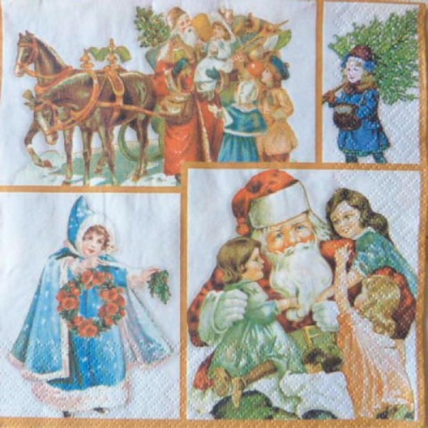 4 serviettes en papier découpage collage 33 cm HISTOIRE DE NOEL 114 - Photo n°1