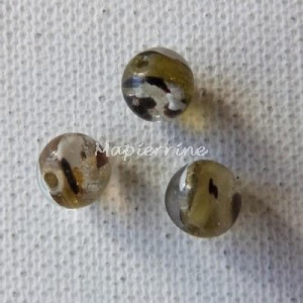 11 perles millefiori avec feuille d'argent BRUN - Photo n°1
