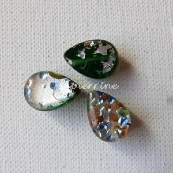 6 perles millefiori avec feuille d'argent GOUTTE VERTE - Photo n°1