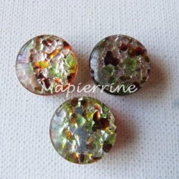 6 perles millefiori avec feuille d'argent rondes ROUGE VERT - Photo n°1