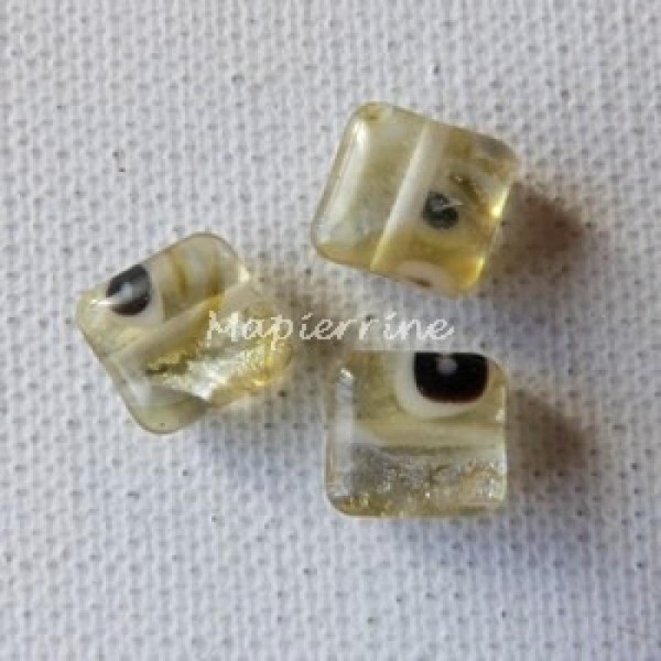 10 perles millefiori avec feuille d'argent carré DORE NOIR - Photo n°1