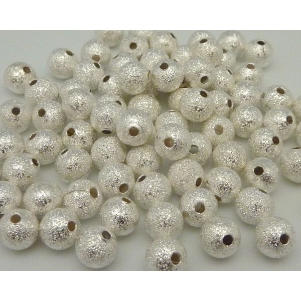 10 Perles Brillantes 6mm En Métal Léger Argenté Texturé, Brossé - Photo n°1
