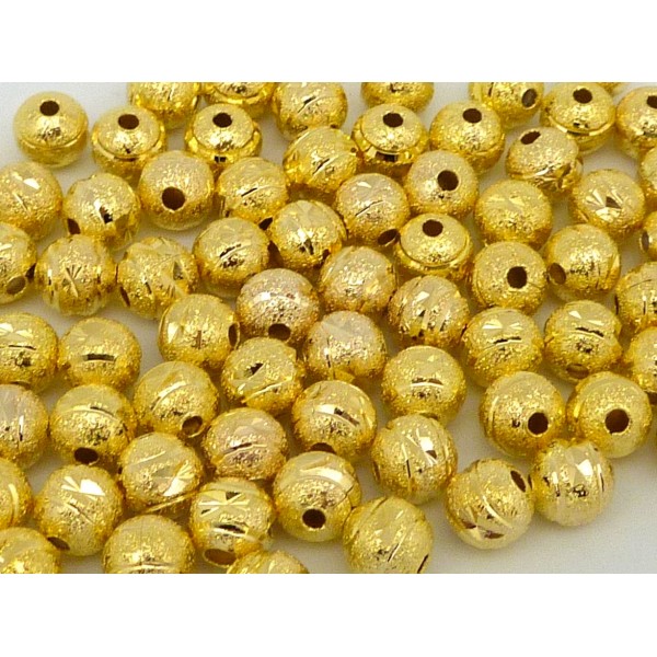 R-10 Perles Brillantes En Métal Doré Texturé Et Motif Gravé 6mm - Photo n°1
