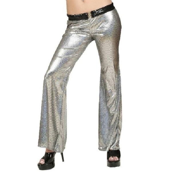 Pantalon paillettes holographiques argent-M - Photo n°1