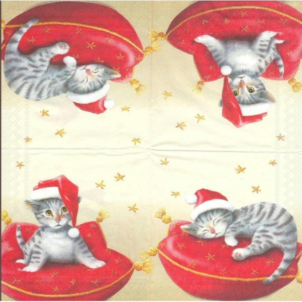 4 Serviettes en papier Chat de Noël Format Lunch - Photo n°1