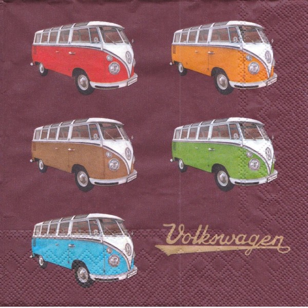 4 Serviettes en papier Bus Volkswagen Samba Couleur Format Lunch BUSV03 BRISA Decoupage Decopatch - Photo n°1