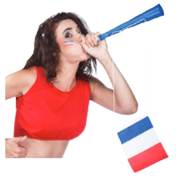 Trompe de supporter 35 cm avec drapeau bleu, blanc, rouge - Photo n°1