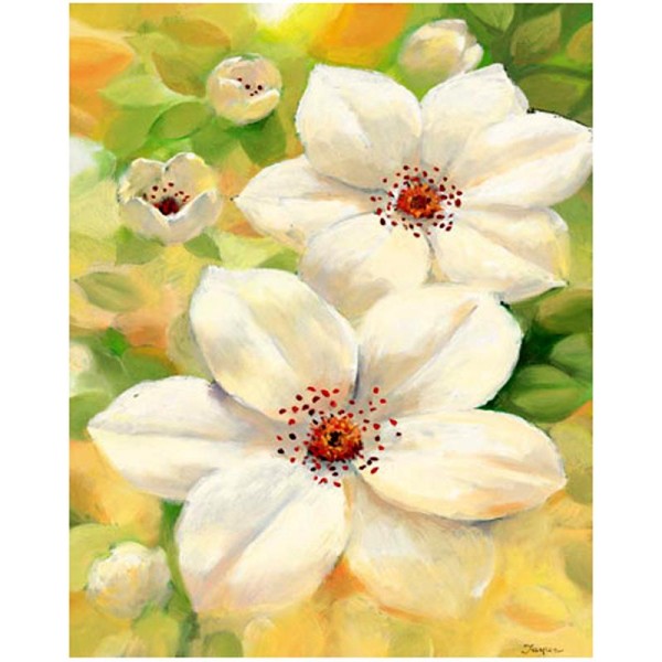 Image 3D Fleur - 2 fleurs blanches fond jaune et vert 40 x 50 cm - Photo n°1