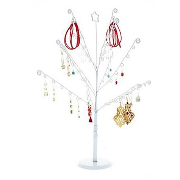 Porte bijoux arbre à boucle d'oreille 14 crochets Blanc - Photo n°1