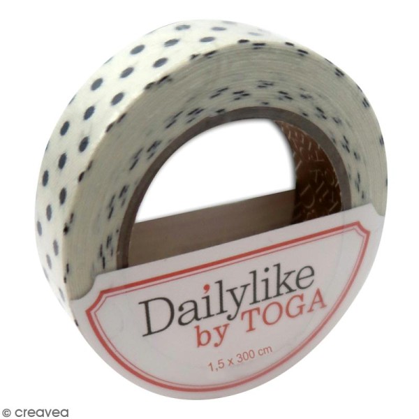 Masking tape tissu - Crème à pois noirs - Daily Like - 3 m - Photo n°1