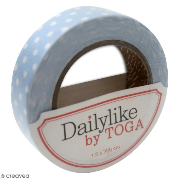 Masking tape tissu - Bleu pastel à pois blancs - Daily Like - 3 m - Photo n°1