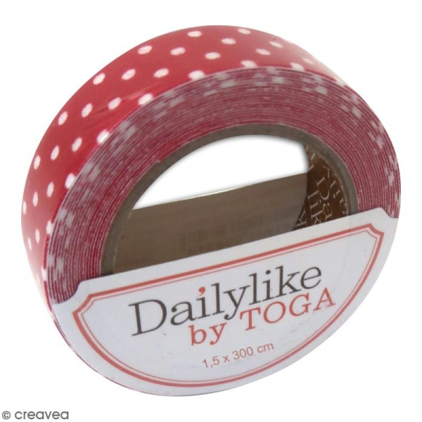 Masking tape tissu - Rouge à pois blancs - Daily Like - 3 m - Photo n°1