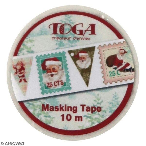 Masking Tape Dear Santa Toga - Timbres Père Noël - 1,5 cm x 10 m - Photo n°1