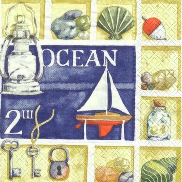 4 serviettes en papier découpage collage 33 cm OCEAN 7 - Photo n°1