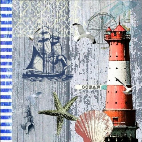 4 serviettes en papier découpage collage 33 cm OCEAN 15 - Photo n°1