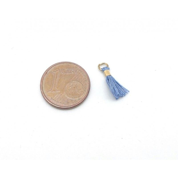 5 Mini Pompons 1,3cm Bleu Lavande Et Métal Doré - Photo n°2