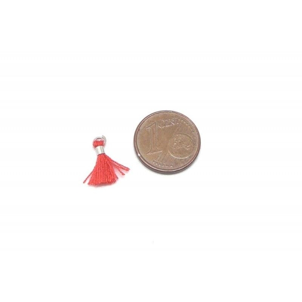 5 Mini Pompons 1,3cm Rouge Corail Et Métal Argenté - Photo n°2