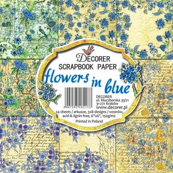 24 papiers fantaisis 15.2 x 15.2 cm DECORER FLOWERS IN BLUE - Photo n°1