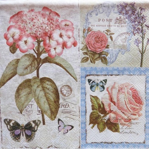 4 serviettes en papier découpage collage 33 cm FLEUR 310 - Photo n°1