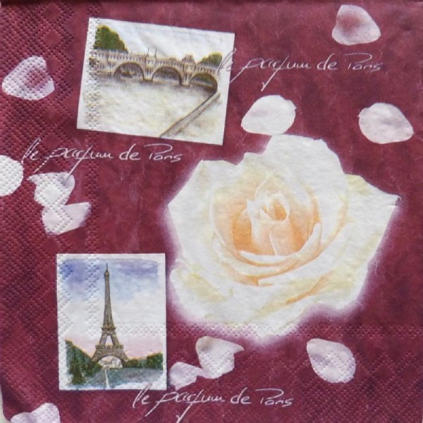 4 serviettes en papier découpage collage 33 cm PARIS ROSE BLANCHE - Photo n°1