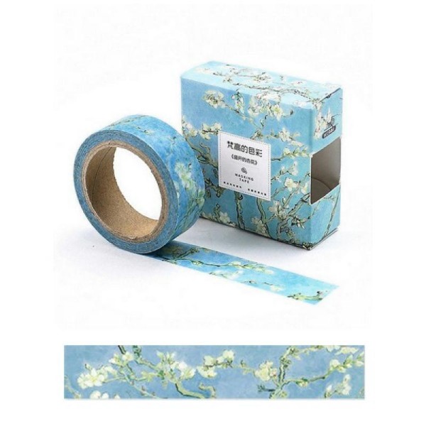 Washi Tape Masking Tape ruban adhésif scrapbooking 1,5 cm x 7 m PETITES FLEUR FOND BLEU - Photo n°1