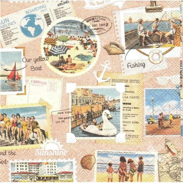 4 Serviettes en papier Vacances à la mer Format Lunch Decoupage Decopatch 13310105 Ambiente - Photo n°1