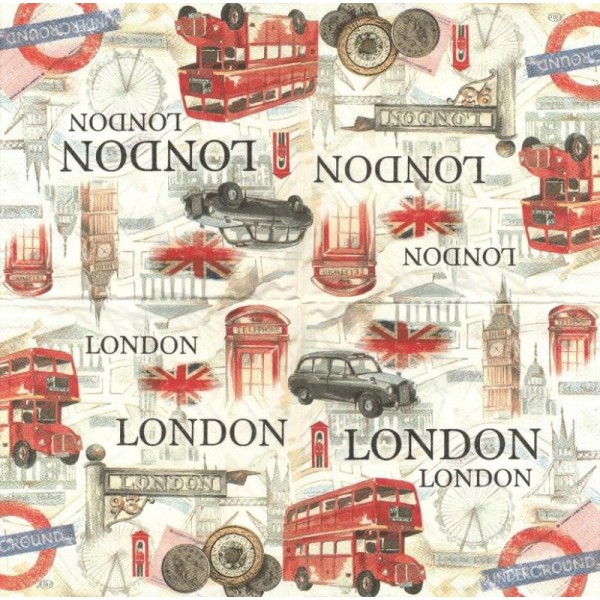 4 Serviettes en papier Londres Symboles Format Lunch - Photo n°1