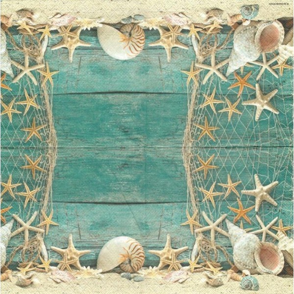 4 Serviettes en papier étoile de Mer Coquillages Format Lunch - Photo n°1