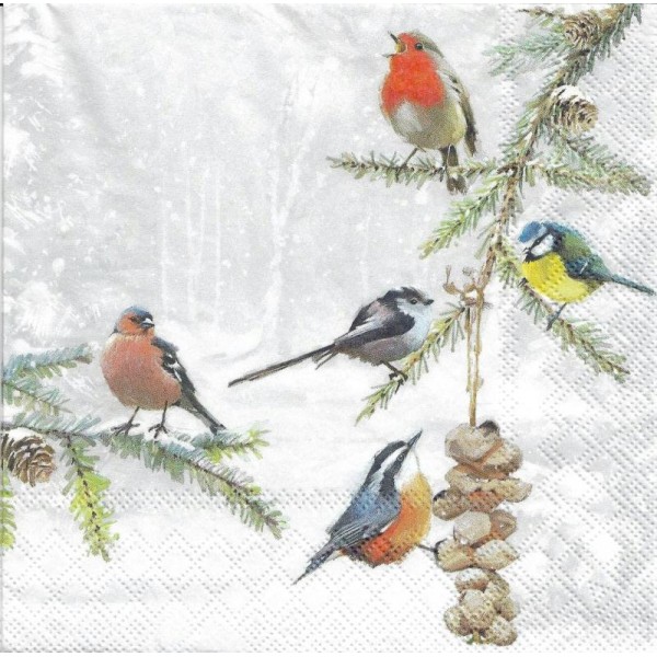4 Serviettes en papier Oiseaux en hiver Format Lunch - Photo n°1