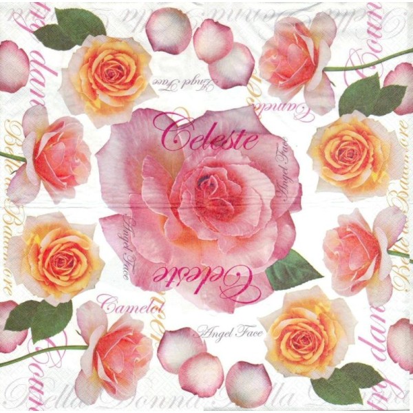 4 Serviettes en papier Ronde des Roses Format Lunch - Photo n°1