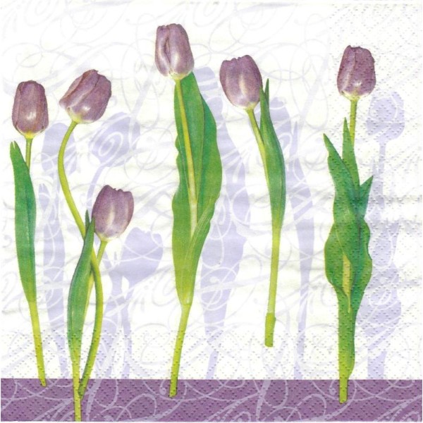 4 Serviettes en papier Tulipes mauves Format Lunch - Photo n°1